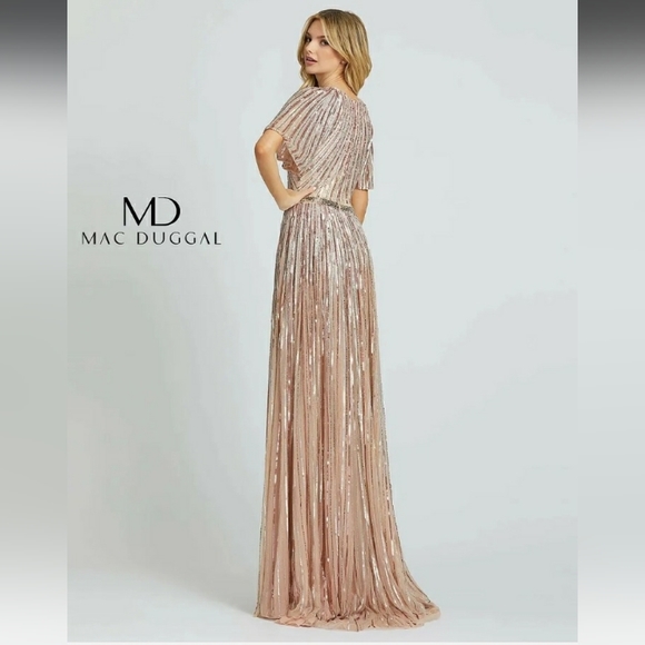 NWT MAC DUGGAL 4913M ROSE PINK FLUTTER SLEEVE GOWN - Picture 6 of 13